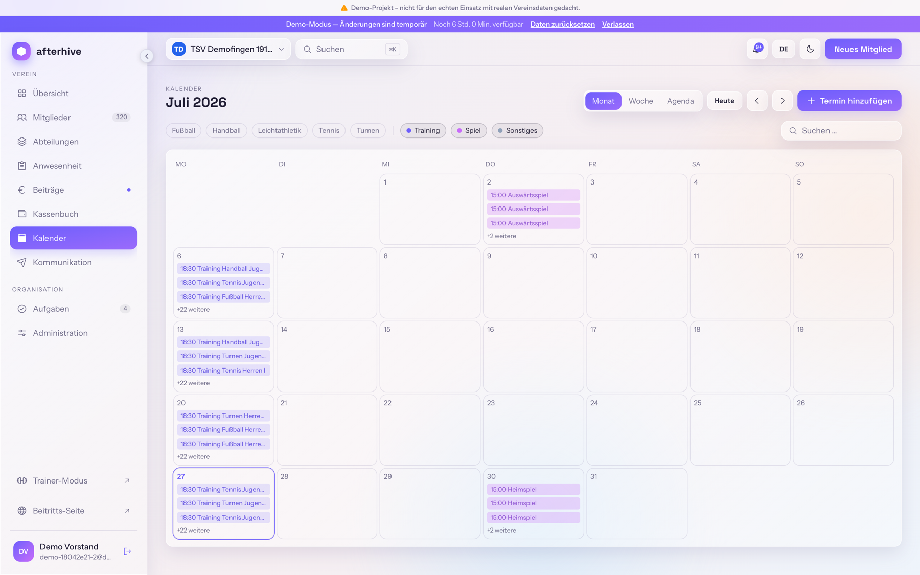 The club calendar